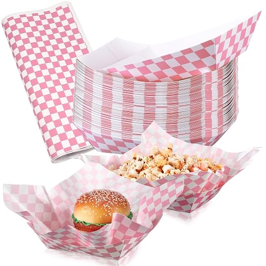 Geosar 100 Pcs Gingham Party Supply Disposable Paper Food Tray Bulk Disposable by Geosar