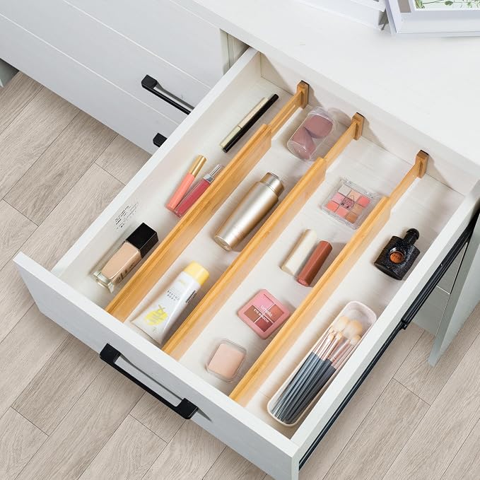 VaeFae 6-Pack Adjustable Bamboo Drawer Dividers, Expandable Drawer Organizer - Image 6