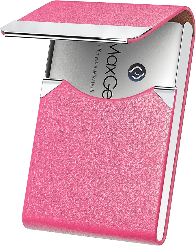 MaxGear Business Card Holder, PU Leather Business Card Case, Rose Red | by MaxGear