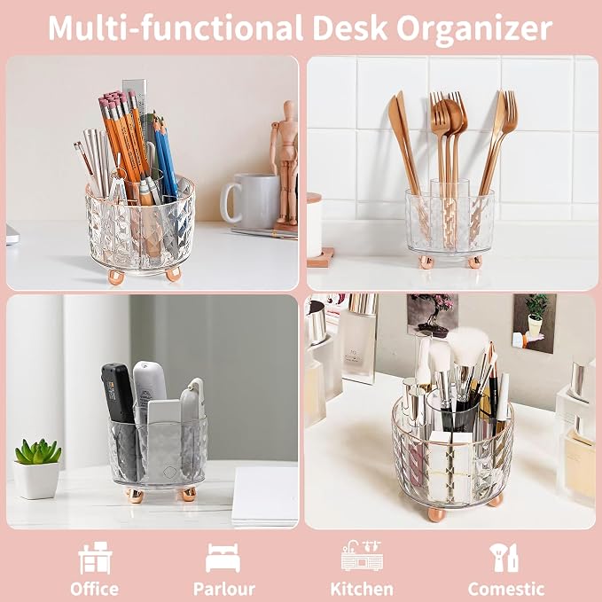 Rose Gold Desk Accessories, Office Supplies Desk Organizers 360°Pen Holder - Image 4
