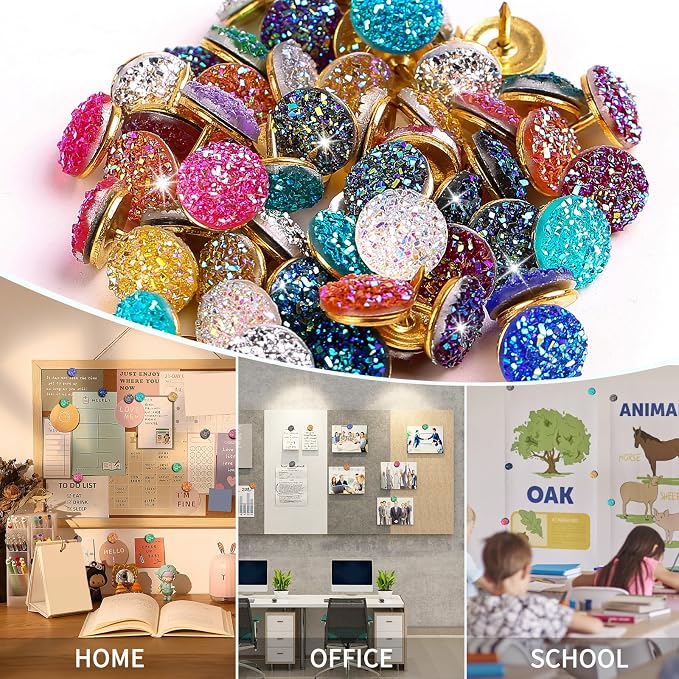 50Pcs Push Pins, Shiny Diamond Glitter Rhinestone Decorative Thumb Tacks - Image 3