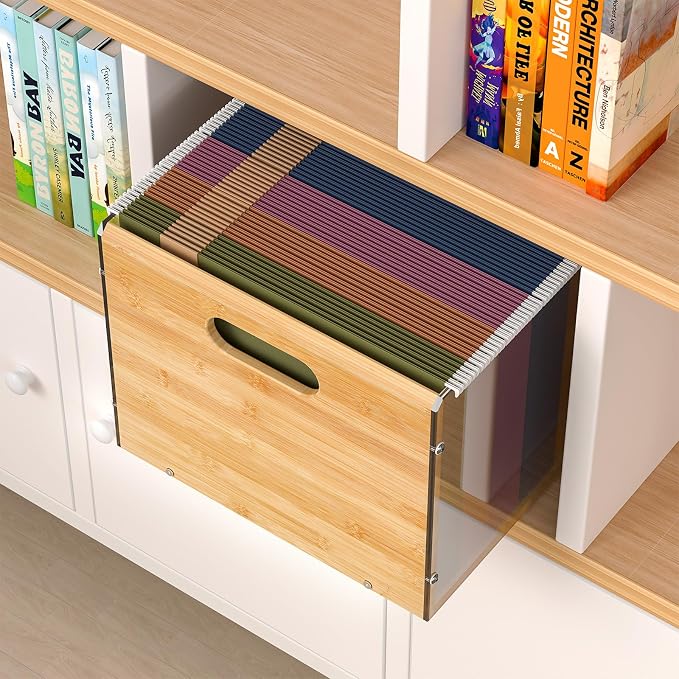 Sbanmao Letter/Legal Bamboo Acrylic File Box Organizer, Hanging File Folder - Image 3