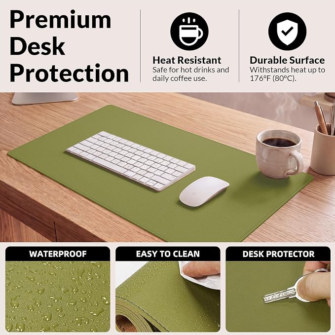 AFIING Cork Desk Mat, 35.4" x 17", Olive Green, Desk pad Protector | Dual-Sided - Image 4