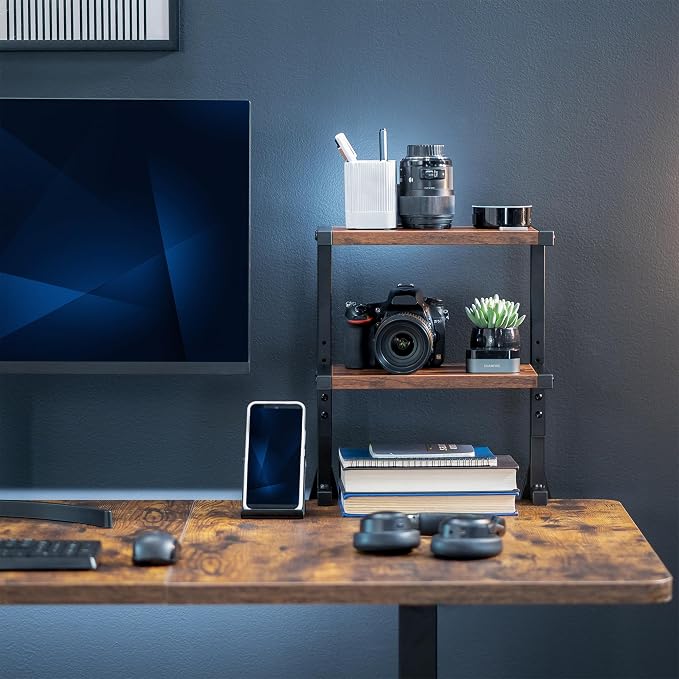VIVO Vintage Brown Clamp-on 13 inch 2-Tier Desk Shelf, STAND-SHELF2C-N | Above - Image 9