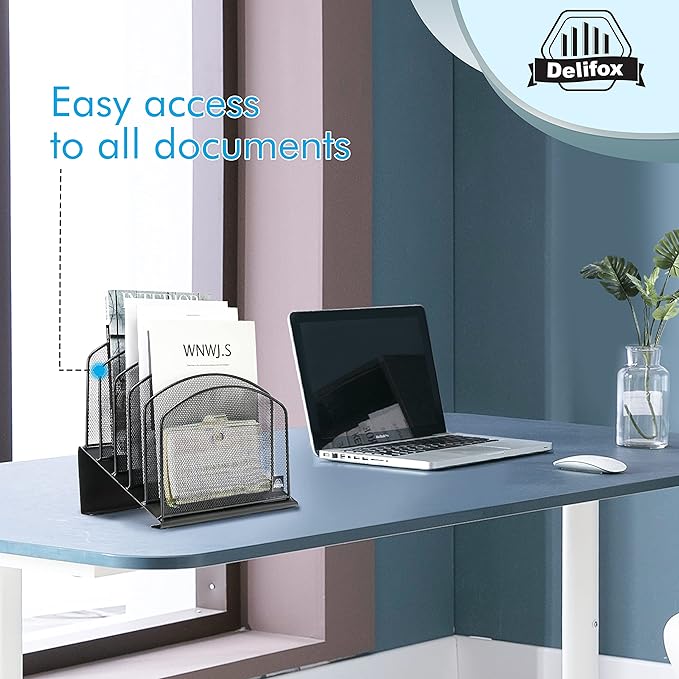Delifox Inclined Desk File Organizer, Vertical File Folder Holder Stand Metal - Image 5