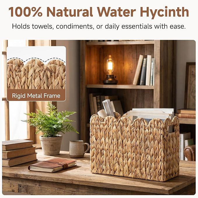 StorageWorks Hand-Woven Magazine Holder, Magazine Wicker Basket - Image 4