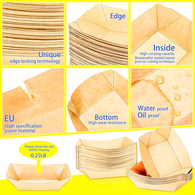 100 Pack 1/4Lb Paper Food Boat Trays Disposable Small Paper Boats Plates - Image 6