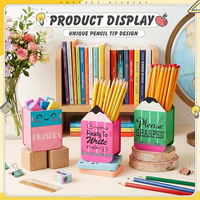 DoubleFill 3 Pcs Sharp and Dull Pencil Holder Eraser Buckets Wooden Shaped - Image 4