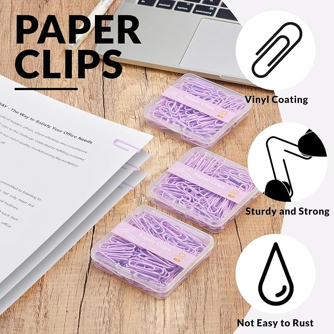 NEEWAY Small Paper Clips, 1.1 Inch Vinly Coated Colored Paperclips, 3 Pack of - Image 4