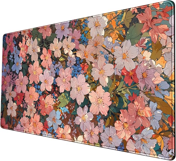 Floral Desk Mat for Women, Pastel Aesthetic Large Mouse Pad, XXL Desk Pad by Nasdalgias