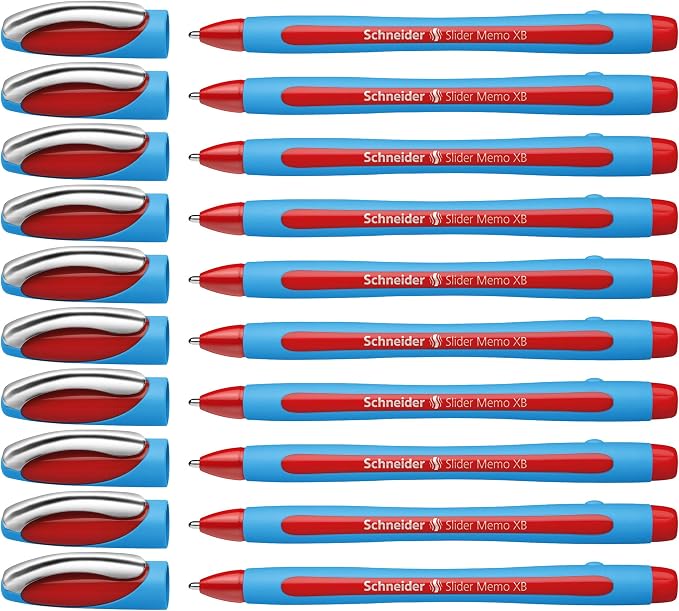 Schneider Slider Memo XB Ballpoint Pen, 1.4 mm, Light Blue Barrel, Box of 10 by Schneider