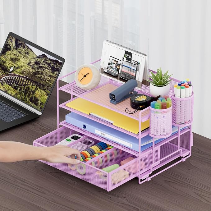 Marbrasse Desk Organizer and Accessories, 4-Tier Paper File Letter Tray - Image 3