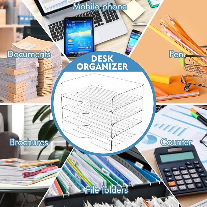 Paper Organizer Letter Tray, 4 Pack Acrylic Stackable Desk File Organizer - Image 7