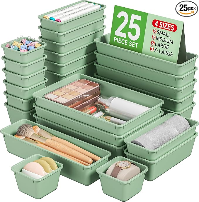 KEMETHY 25 PCS Plastic Drawer Organizers Set, 4 Sizes Vanity Organizer by KEMETHYFocusesonCreatingEfficientStorageProductswithQualityMaterials