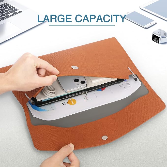 FYY File Folder, PU Leather A4 Document Holder File Organizer Filing Envelope - Image 3