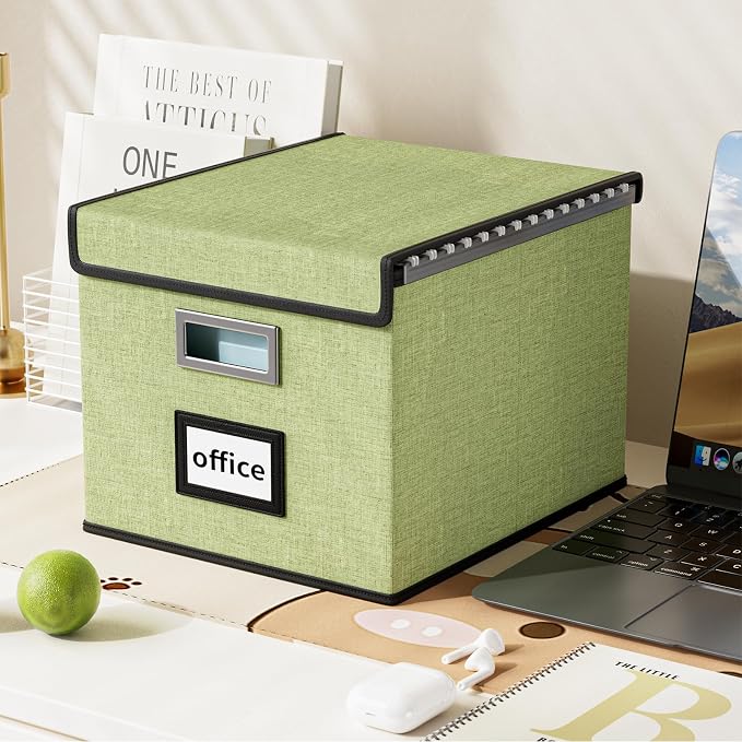 File Organizer Box with Lid, Collapsible File Folder Organizer by Huolewa