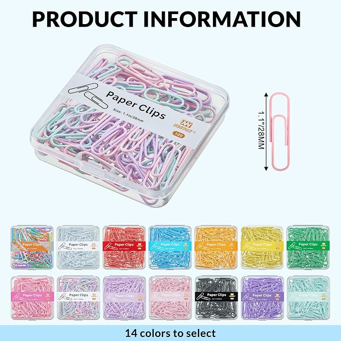 NEEWAY Small Paper Clips, 1.1 Inch Vinly Coated Colored Paperclips, 3 Pack of - Image 2