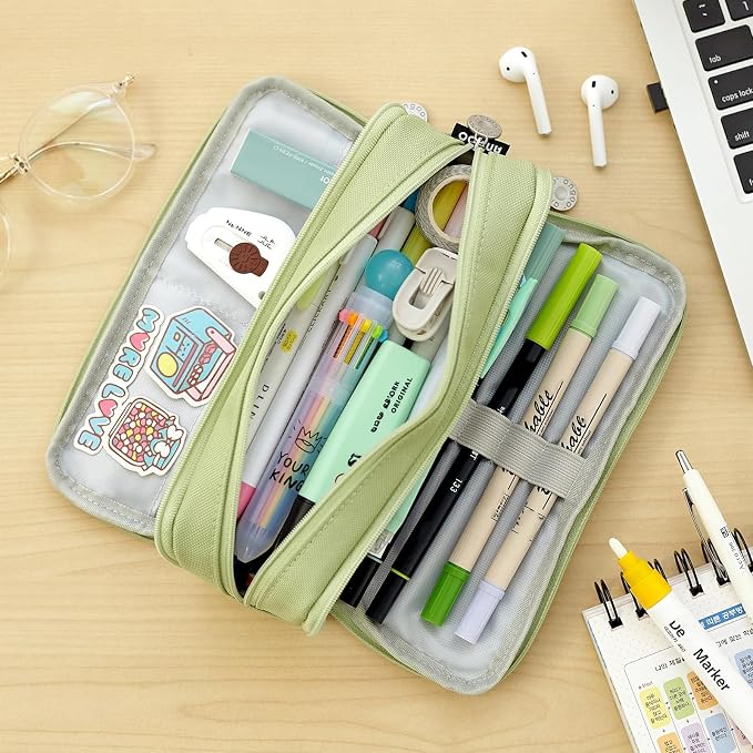 CICIMELON Large Capacity Pencil Case 3 Compartment Pouch Pen Bag - Image 2