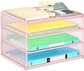 Lavatino 3-Tier Letter Tray Desk Paper Organizer – Pink Mesh Metal File Tray by Lavatino