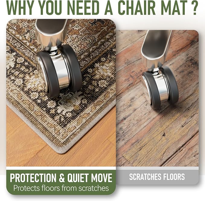 Office Chair Mat for Hardwood Floor, Anti-Slip Under Desk Mat Rug for Rolling - Image 3