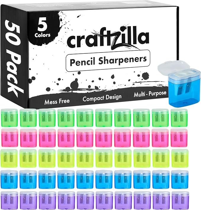 Craftzilla 50 Pack Bulk Pencil Sharpeners, Dual-Hole Manual Sharpener by Craftzilla