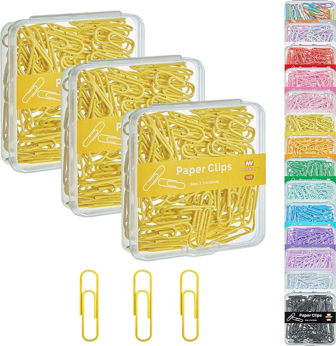 NEEWAY Small Paper Clips, 1.1 Inch Vinly Coated Colored Paperclips, 3 Pack of by NEEWAY