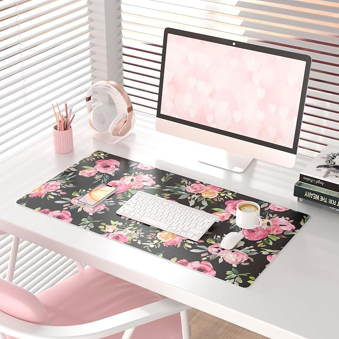 QiyI Large Mouse Pad, Floral Desk Mat - Image 2
