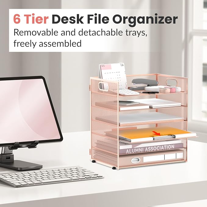 Daltack 6 Tier Paper Organizer for Desk, Paper Letter Tray Organizer for Desks - Image 5