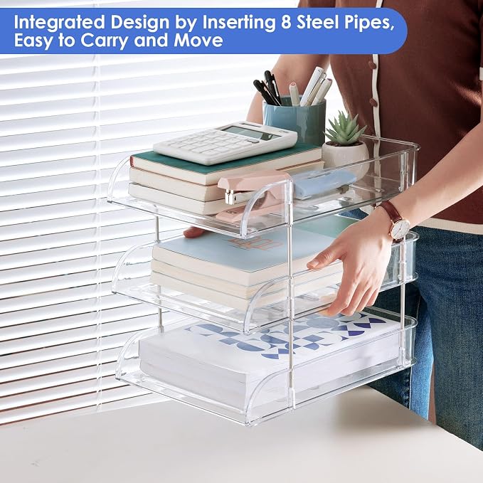 Desk Organizers and Storage, 3 Tier Clear Heightened Stackable Paper Tray - Image 3