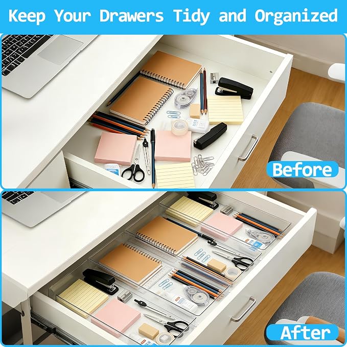 14 Pcs Clear Plastic Drawer Organizer Tray - Image 6