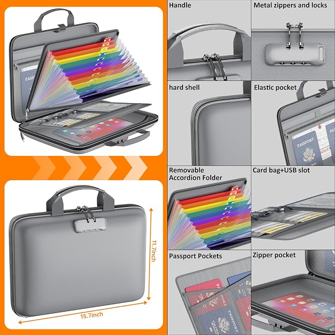 Fireproof File Organizer with Lock, Hard Case Fireproof Document Box with 13 - Image 4