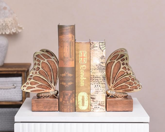 Vintage Brown Butterfly Bookends, Resin Book Ends - Image 2