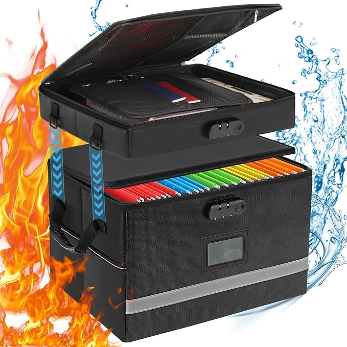 EXLIFBAG 2 Layer File Box with Lock, Portable Document Organizer Box with Handle by EXLIFBAG