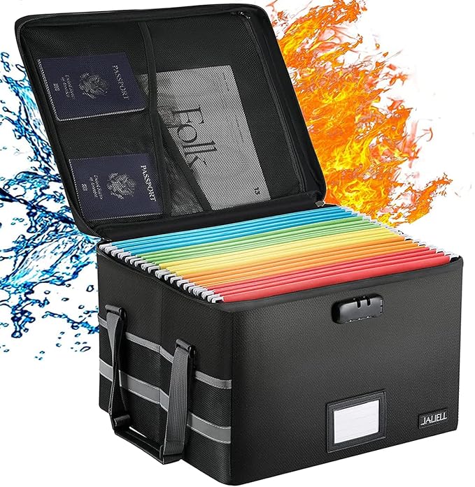 File Box with Lock, Fireproof Document File Organizer Box with Zipper & by JALIELL