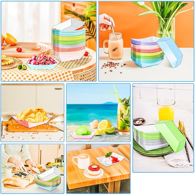 80 Pack Colorful 1/2Lb Paper Food Boat Trays Disposable Small Paper Boats - Image 7