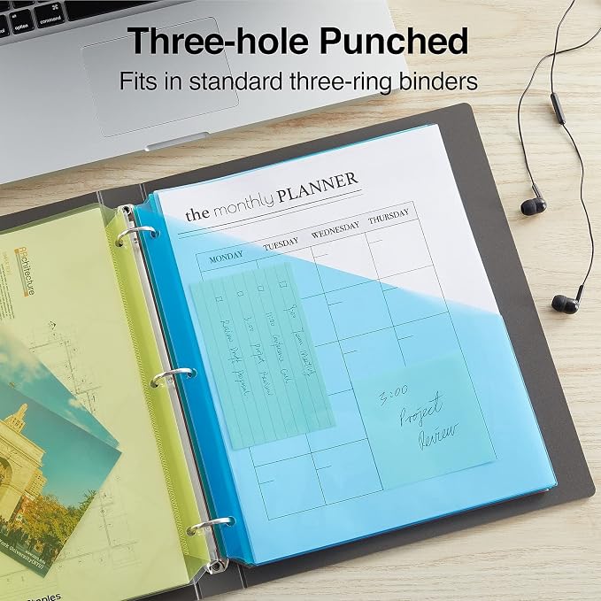 Staples Poly Binder Pockets, 3-Hole Punched, Durable Plastic Sheet Protectors - Image 4