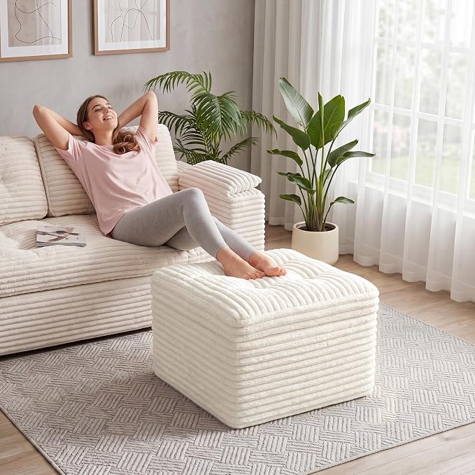 23.6in Pouf Ottoman, Corduroy Ottoman Foot Rest - Image 7