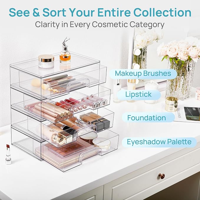 Vtopmart 12.1''W Clear Stackable Storage Drawers, 4 Pack Acrylic Plastic - Image 5