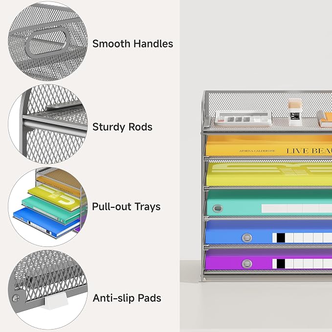 Cawukege 6 Tier Paper Organizer, Mesh Desk Organizer, Metal File Organizer - Image 4