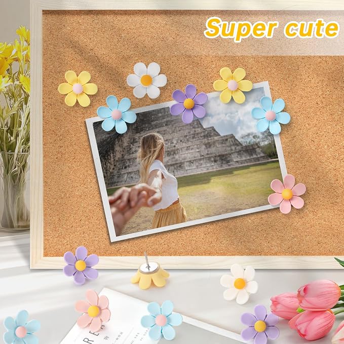 30Pcs Flower Pushpins, 5 Colors Cute Decorative Push Pins, Fun Resin Thumbtacks - Image 3