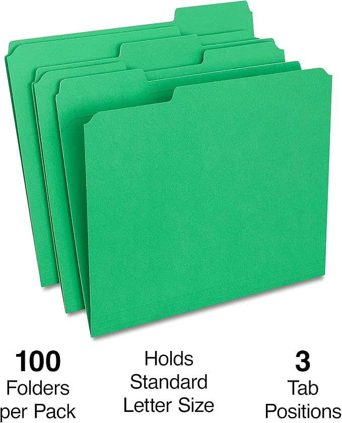 Staples Reinforced File Folder, Letter Size, 1/3‑Cut Tab, Durable Construction - Image 2