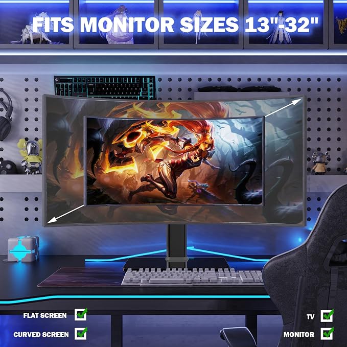 Single LCD Computer Monitor Free-Standing Desk Stand Mount Riser - Image 7