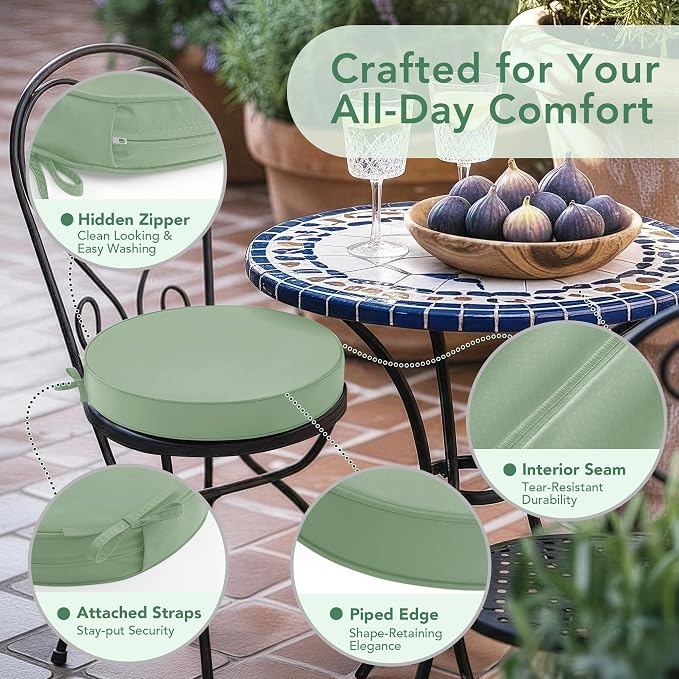 Summsun Outdoor Bistro Chair Cushions Set of 4, Sage Green - Image 4