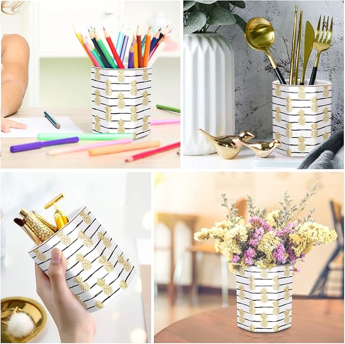 Pen Holder, Pencil Holder for Desk Pineapple Pattern Pencil Cup for Girls Kids - Image 3