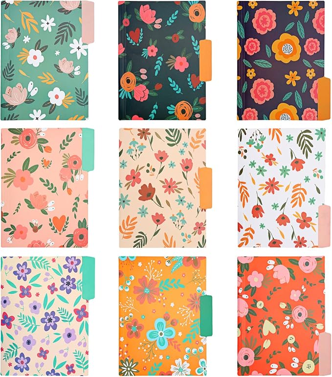 EOOUT 9pcs Decorative File Folders Letter Size, 1/3-Cut Tabs Plastic File - Image 2