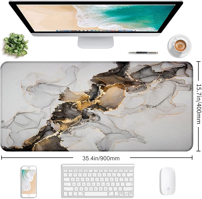 Large Expanded Marble Patterned Mouse Pad, Non Slip Rubber Keyboard Pad | Large - Image 2