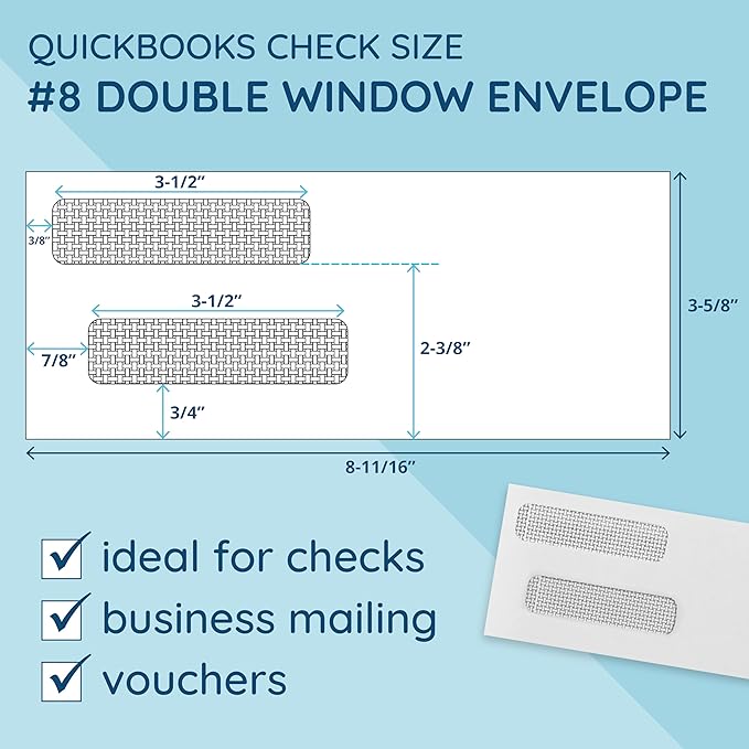 500 No. 8 Flip and Seal Double Window Security Check Envelopes - Image 4