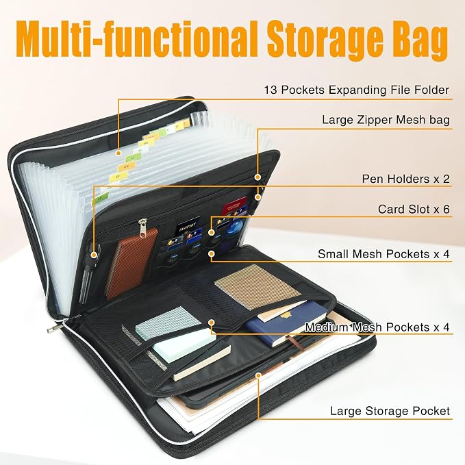 Accordion File Organizer, Fireproof Safe Document Bag, Expanding File Folder - Image 2