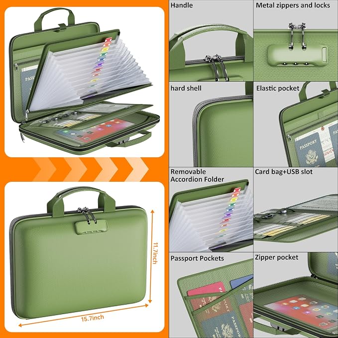 Fireproof File Organizer with Lock, Hard Case Fireproof Document Box with 13 - Image 4