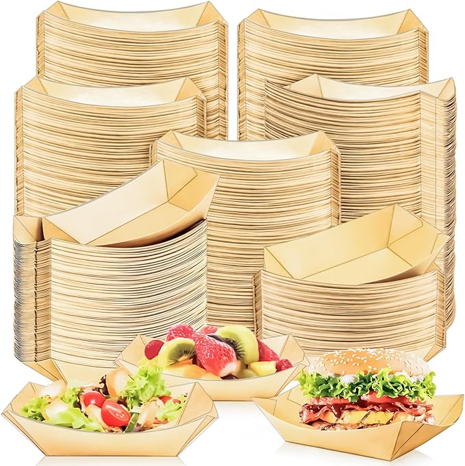 300 Pack 2Lb Paper Food Boat Trays Disposable Paper Boat Containers, Kraft Food by MotBach